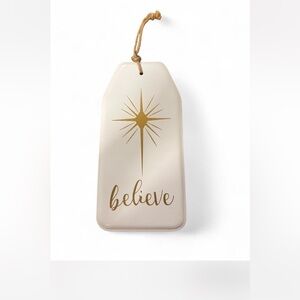 Elegant Gold and White Holiday Ornament word "believe door or wall hanging